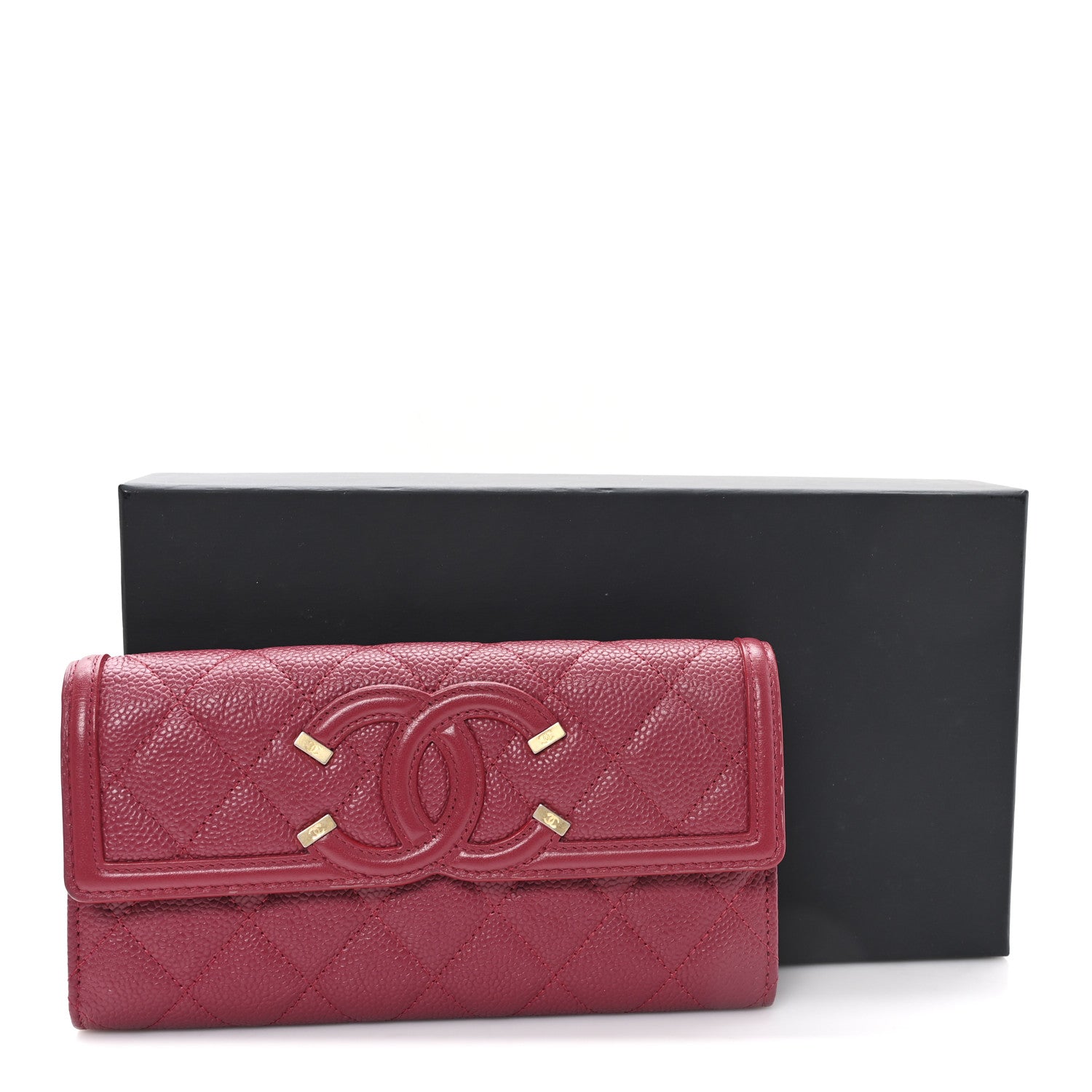 Chanel Caviar Quilted Large Filigree Gusset Flap Wallet Dark Pink 9 of 9