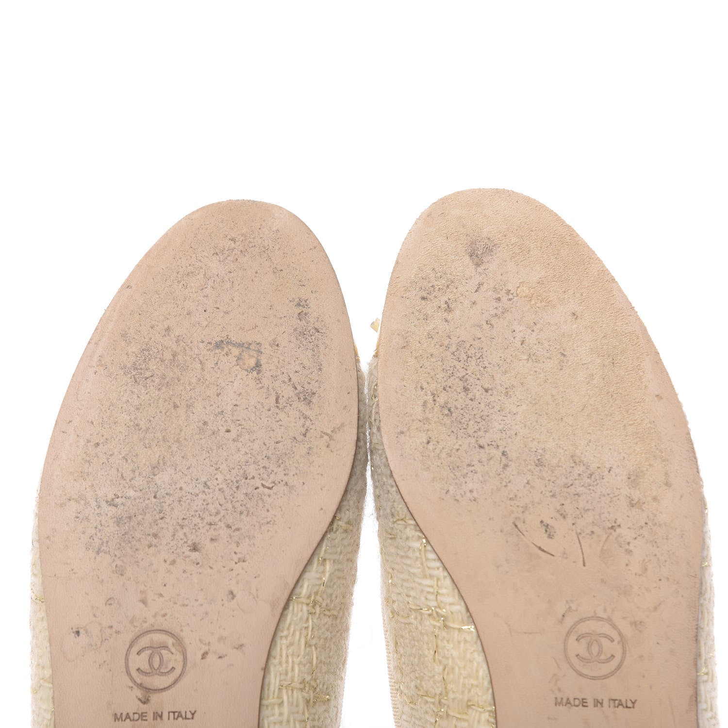 Chanel Tweed Metallic Lambskin CC Cap Toe Ballerina Flats 36 Beige Gold 11 of 12