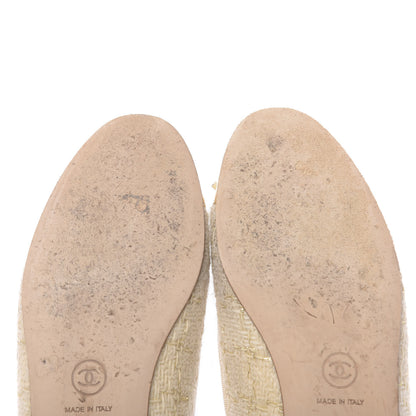 Chanel Tweed Metallic Lambskin CC Cap Toe Ballerina Flats 36 Beige Gold 11 of 12