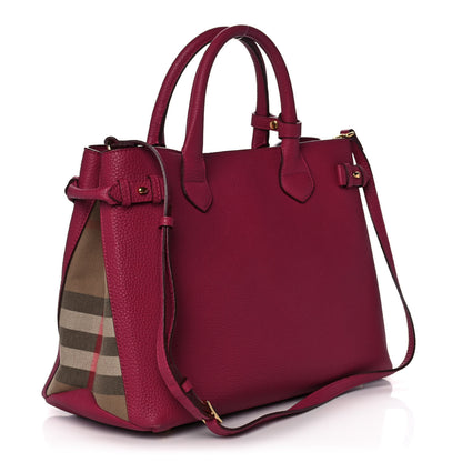 Burberry Grainy Calfskin House Check Medium Banner Tote Mahogany Red 3 of 14