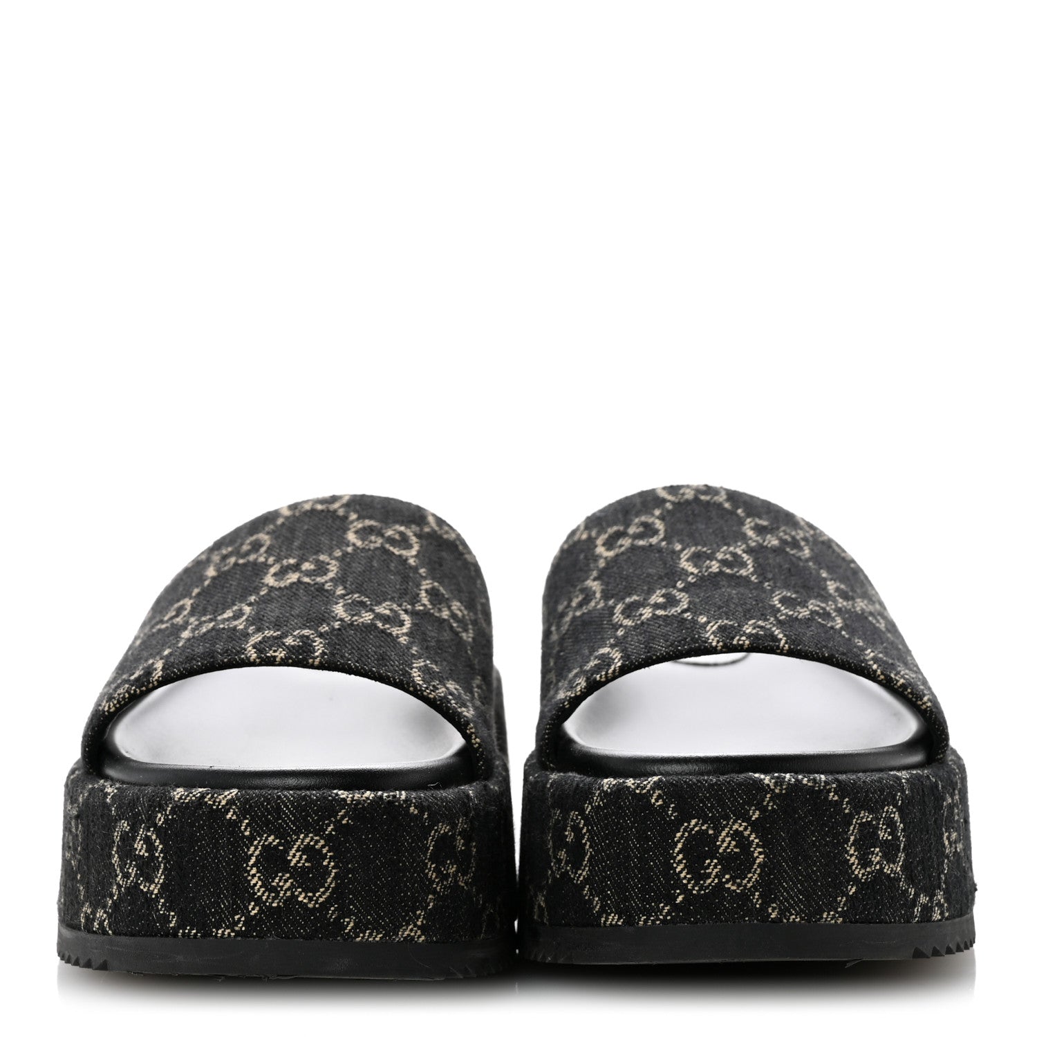 Gucci Jacquard Black Denim GG Monogram Angelina Platform 55mm Slide Sandals 38.5 Black Ivory 3 of 12