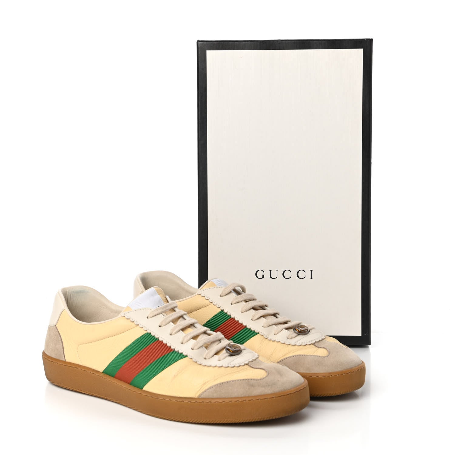 Gucci Calfskin Suede Web Mens G74 Sneakers 12 Oatmeal Burro New Mystic White 9 of 9