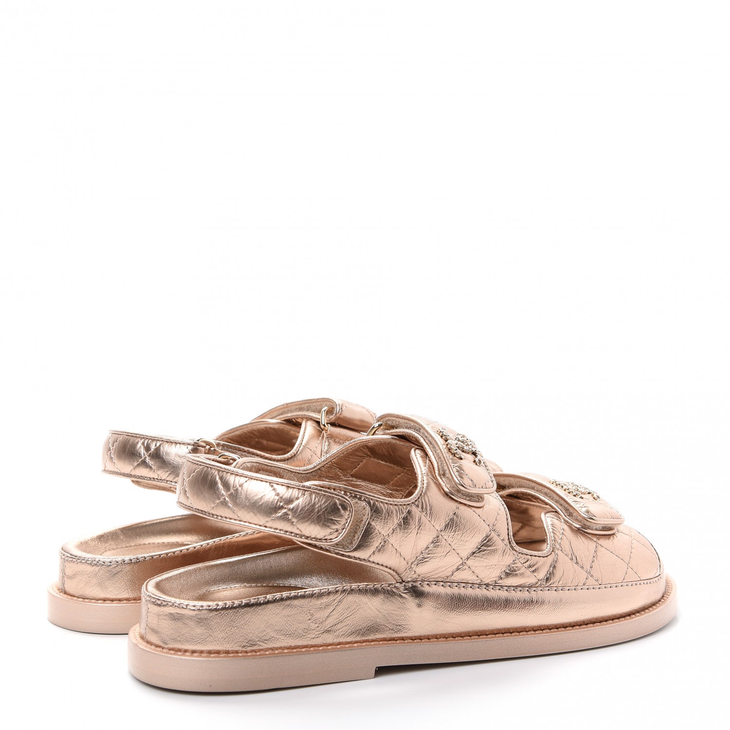 Chanel Iridescent Lambskin Velcro Dad Sandals 38 Light Bronze 4 of 10
