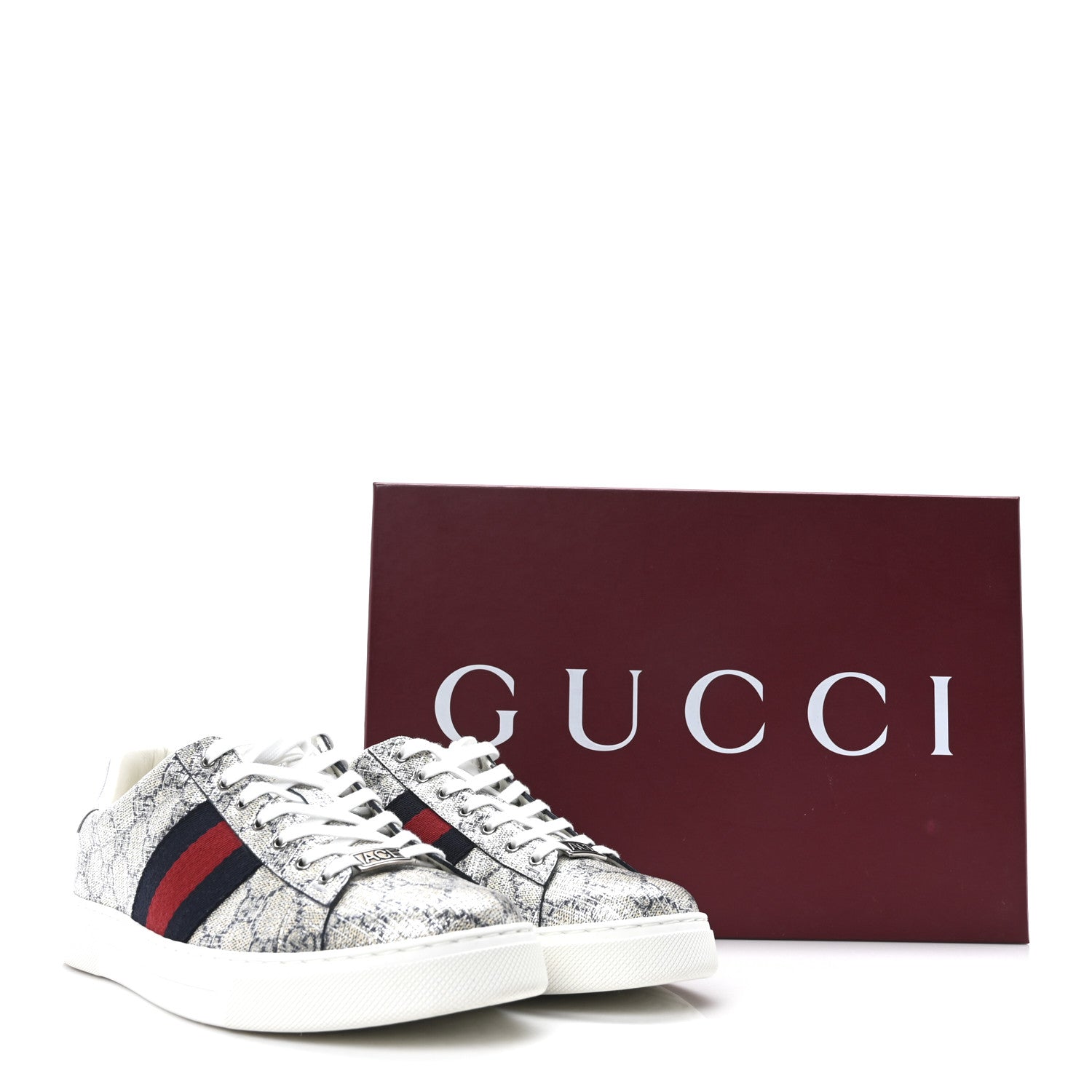 Gucci GG Supreme Monogram Metal Web Mens Ace Sneakers 7.5 Beige Blue Silver 11 of 11