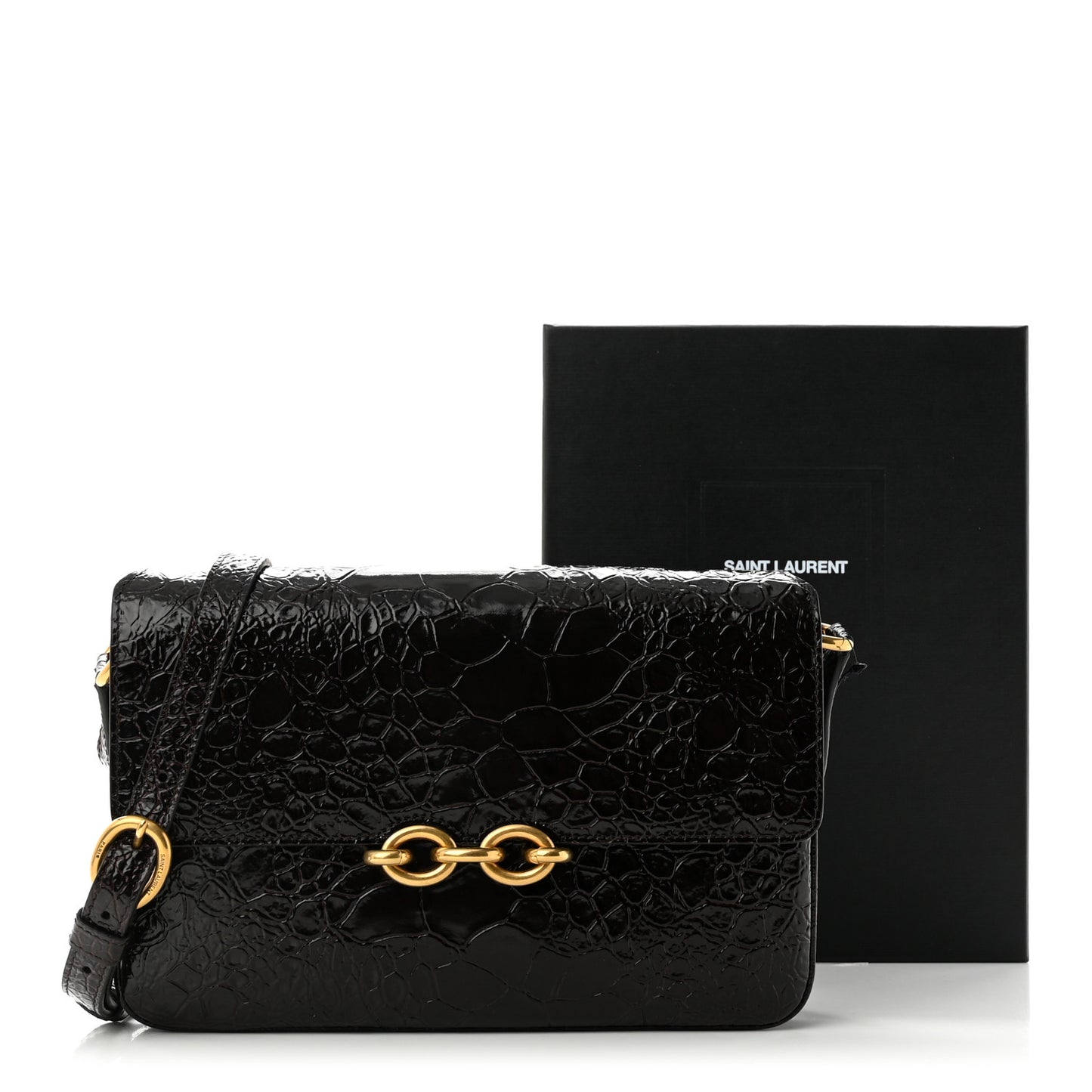 Shiny Crocodile Embossed Calfskin Le Maillon Satchel Coffee