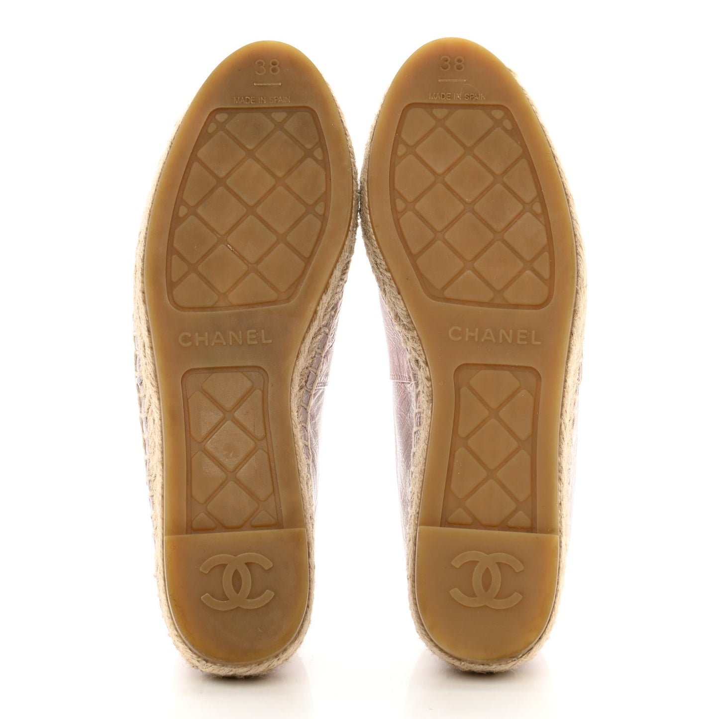 Laminated Lambskin Grosgrain Embroidered CC Espadrilles 38 Pink Silver Black