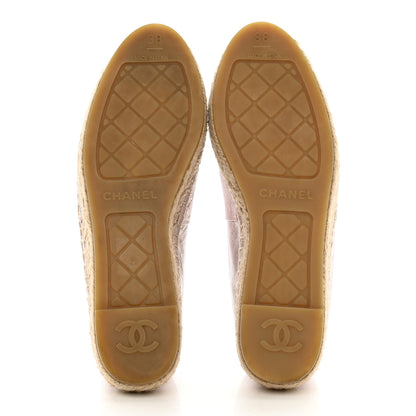 Chanel Laminated Lambskin Grosgrain Embroidered CC Espadrilles 38 Pink Silver Black 5 of 9