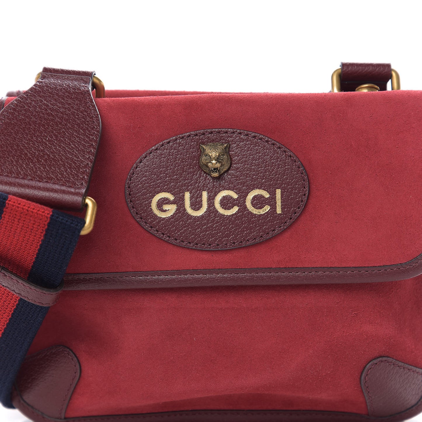 Suede Web Small Neo Vintage Double Flap Messenger Bag Romantic Cherry Chardonnay