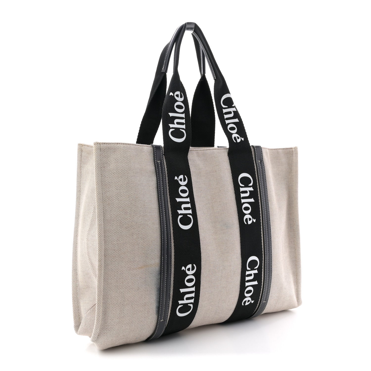 Chloe Linen Calfskin Large Woody Ribbon Tote Black Blue 4 of 25