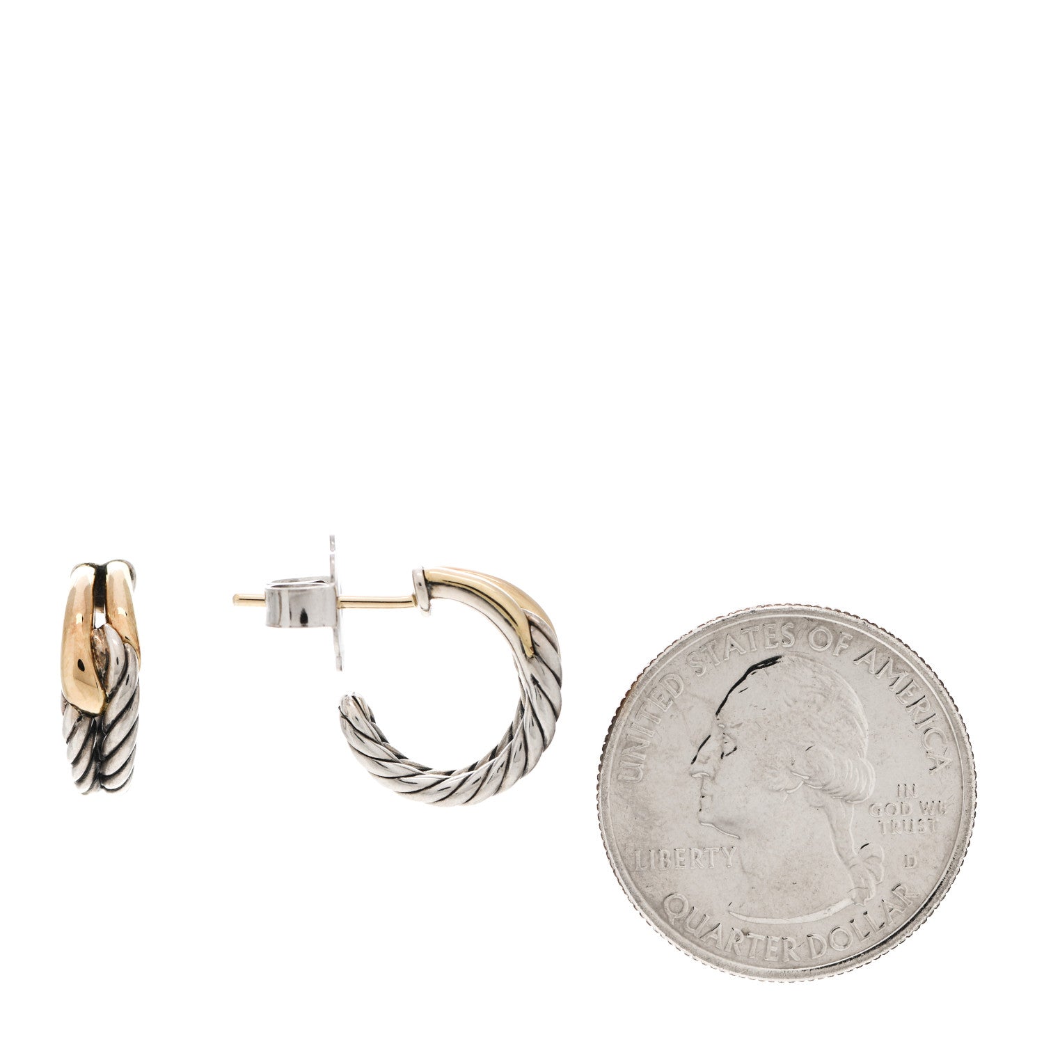 David Yurman Sterling Silver 18K Yellow Gold 15mm Labyrinth Hoop Earrings 2 of 5