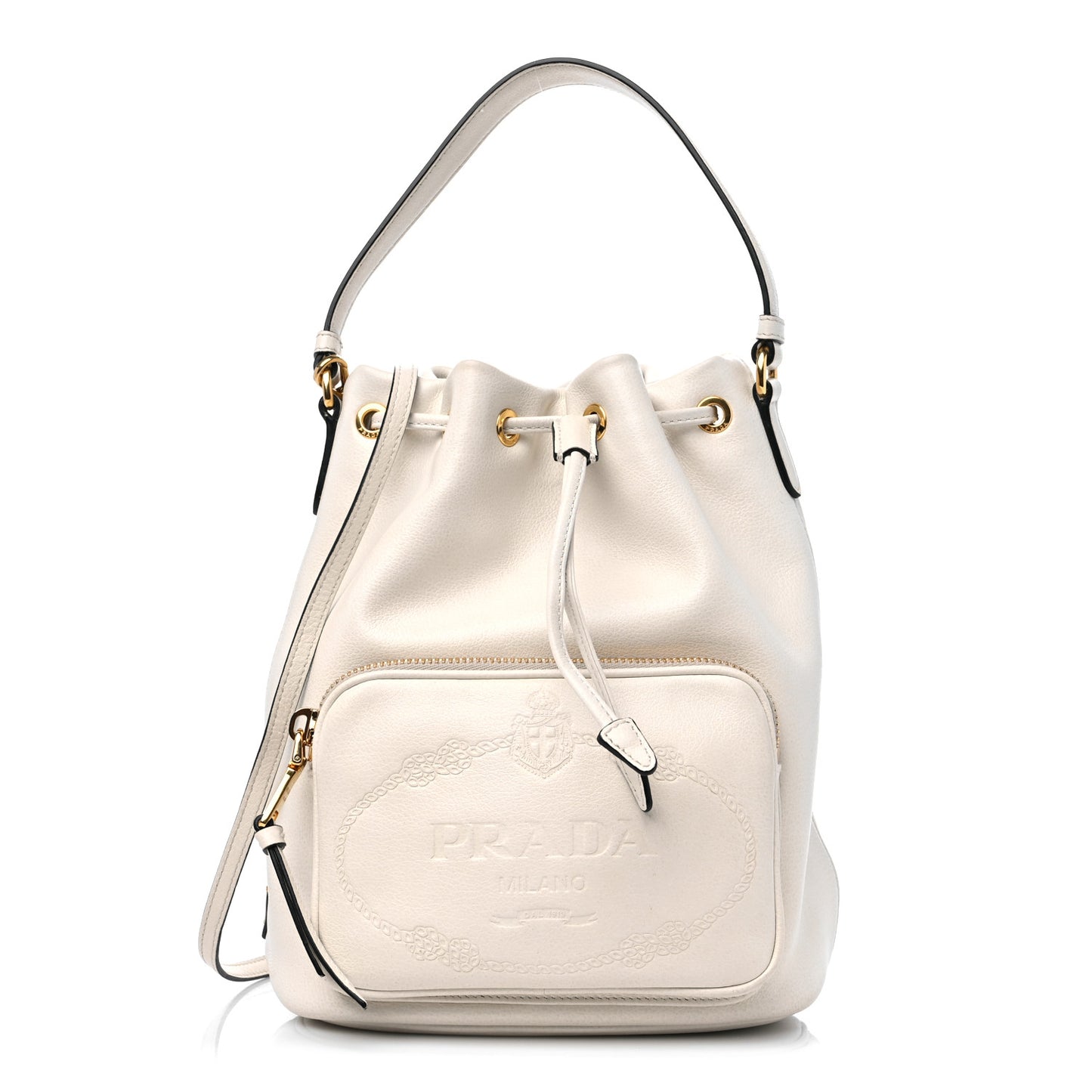 Glace Calfskin Logo Mini Bucket Crossbody Bag White