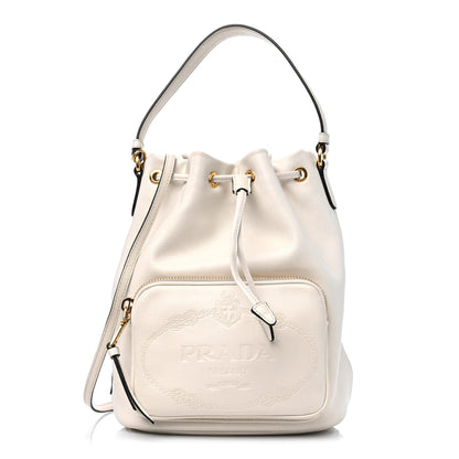 Prada Glace Calfskin Logo Mini Bucket Crossbody Bag White 1 of 9