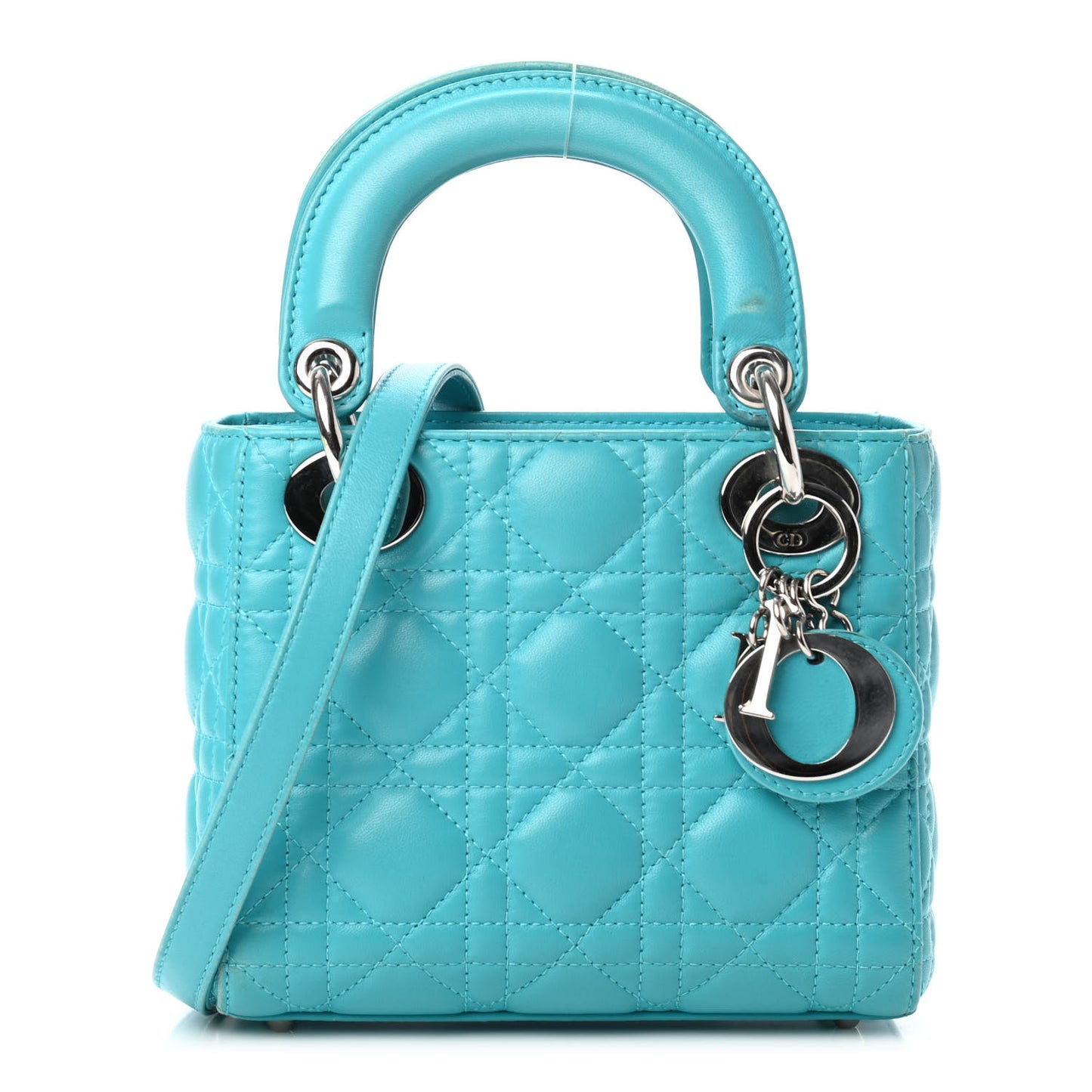 Lambskin Cannage Mini Lady Dior Turquoise