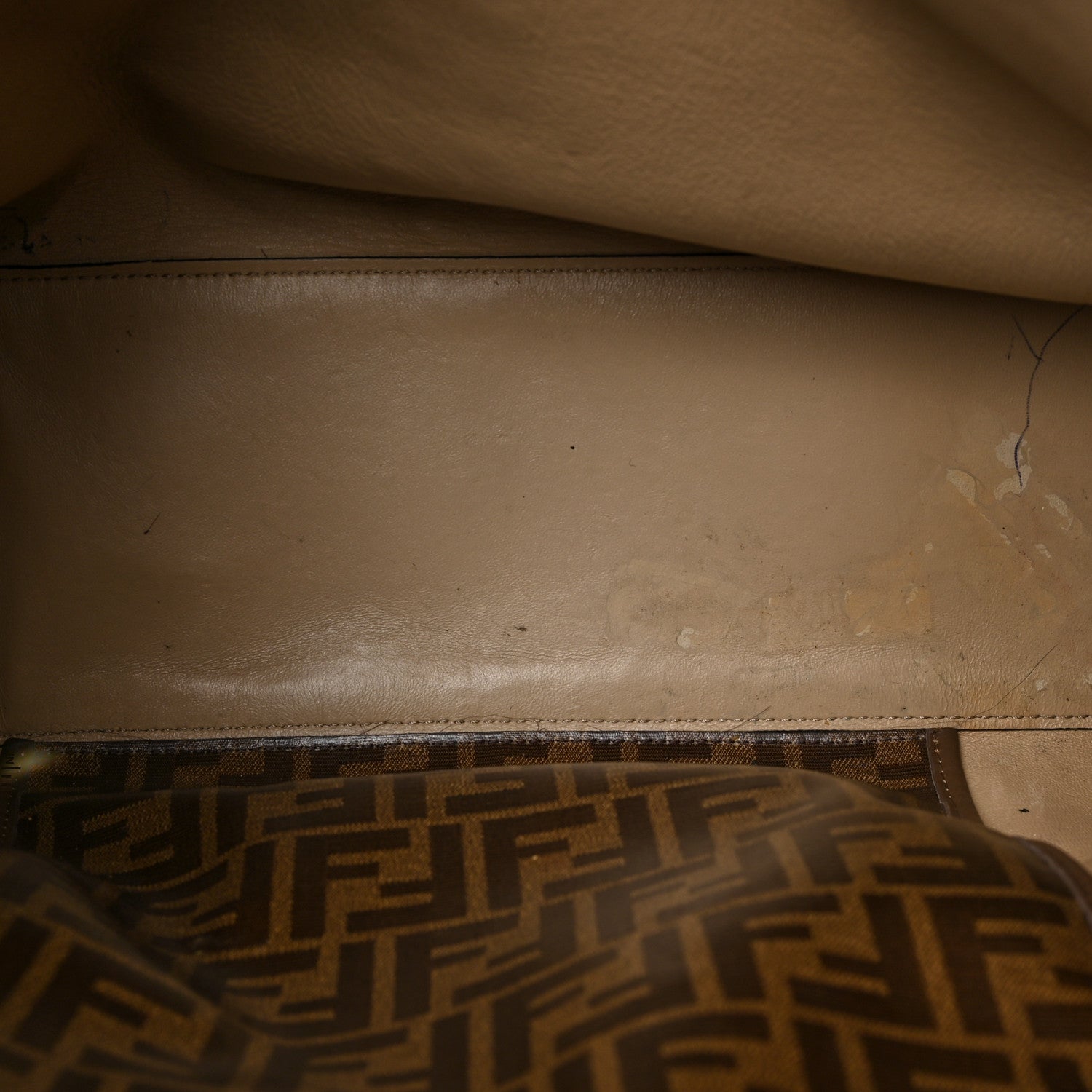 Fendi Vitello Seta Glazed Fabric FF 1974 Large Peekaboo X-Lite Maya Mogano Panna 5 of 9