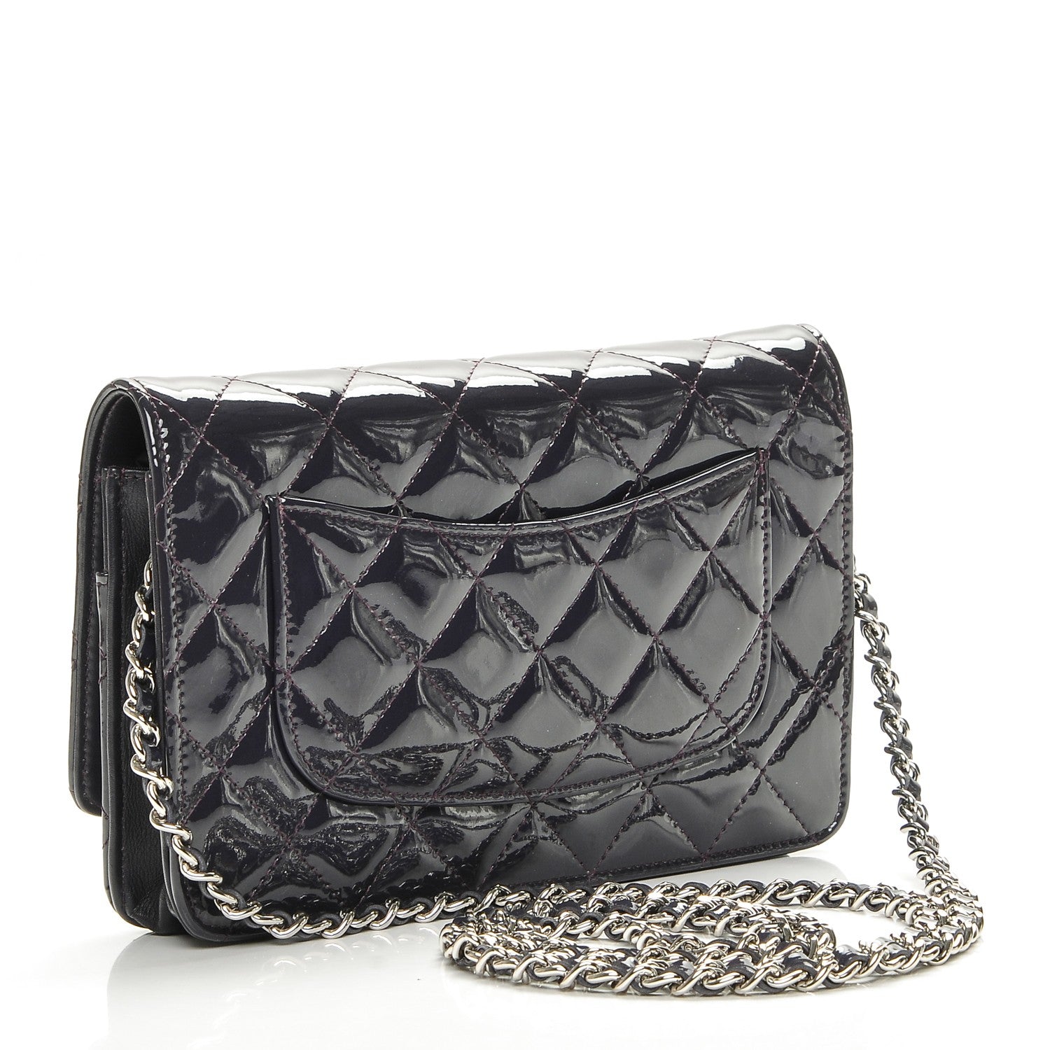 Chanel Patent Quilted Wallet On Chain WOC Dark Purple 3 of 8