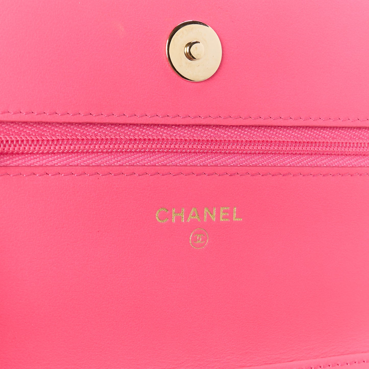 Patent Calfskin Quilted Wallet On Chain WOC Neon Pink