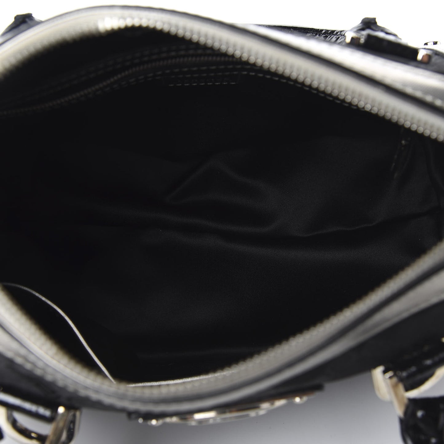 Saffiano Crocodile Embossed Calfskin Nylon Madonna Satchel Black Silver
