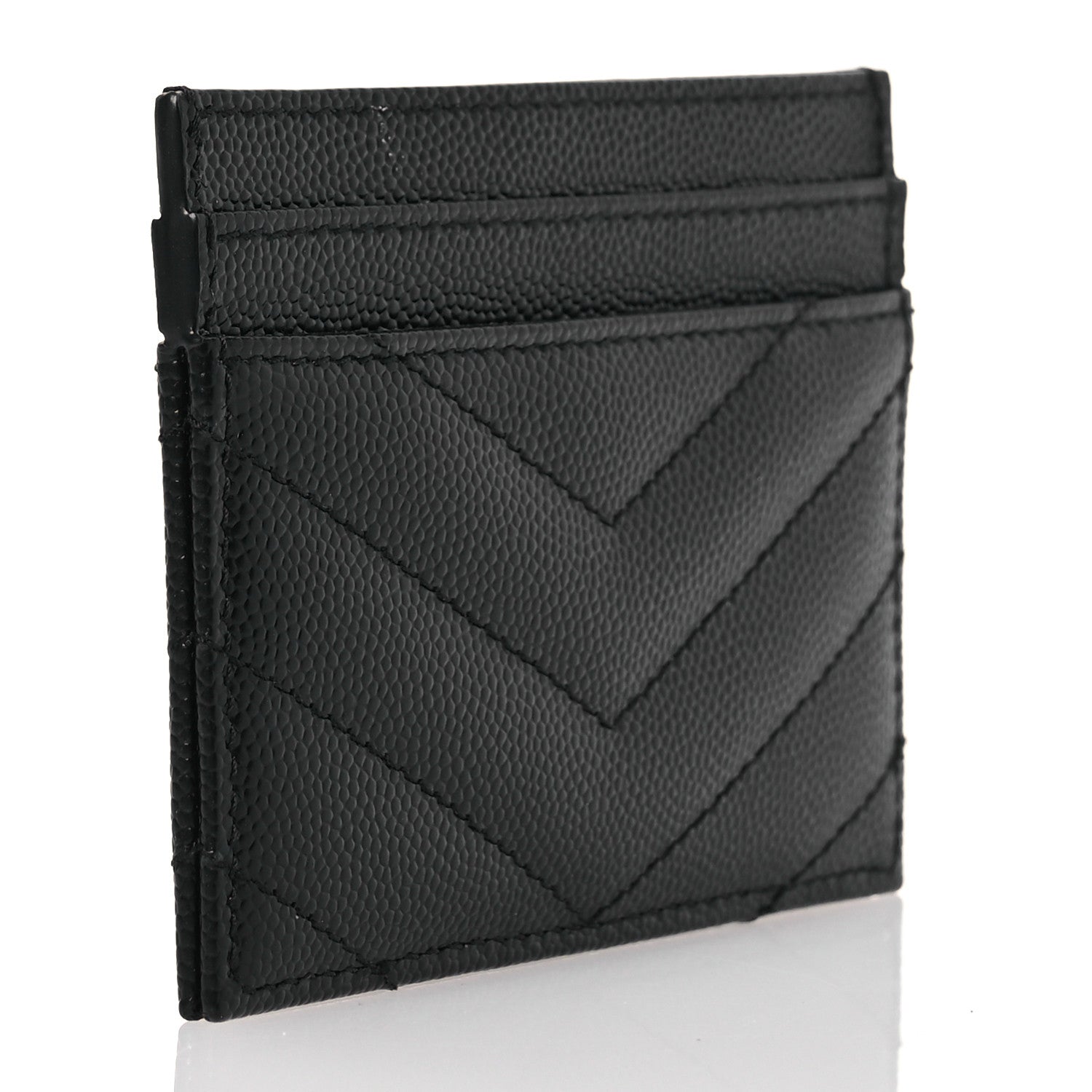 Saint Laurent Grain De Poudre Matelasse Chevron Monogram Credit Card Case Black 3 of 12