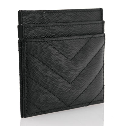 Saint Laurent Grain De Poudre Matelasse Chevron Monogram Credit Card Case Black 3 of 12
