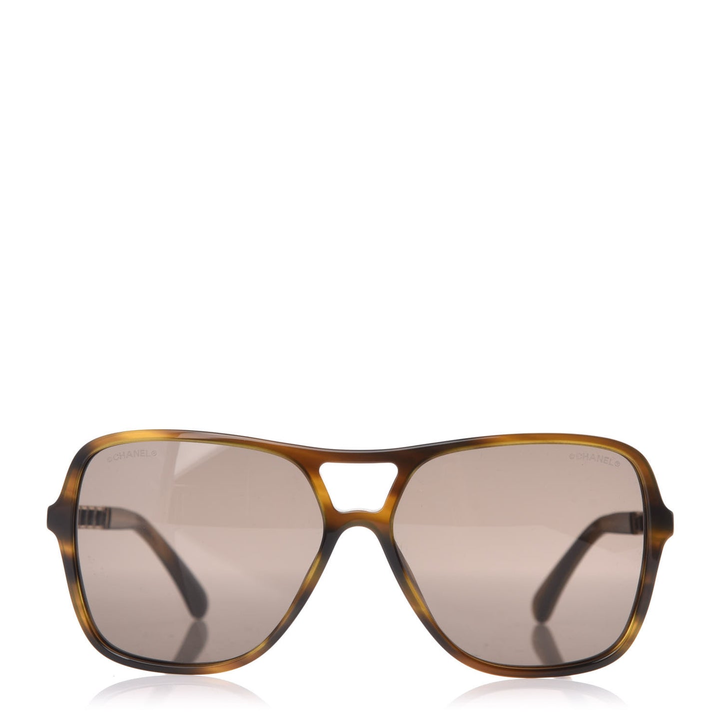 Metal Calfskin CC Chain Pilot Sunglasses 5439-Q Green Tortoise