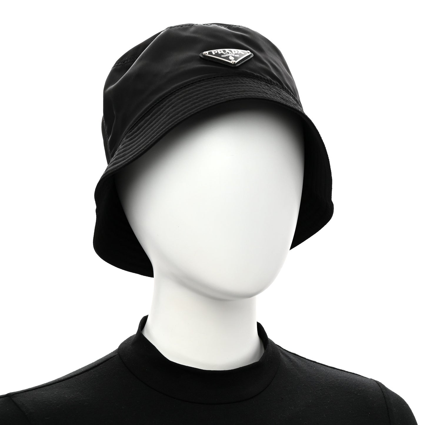 Re-Nylon Metal Triangle Logo Womens Bucket Hat M Black