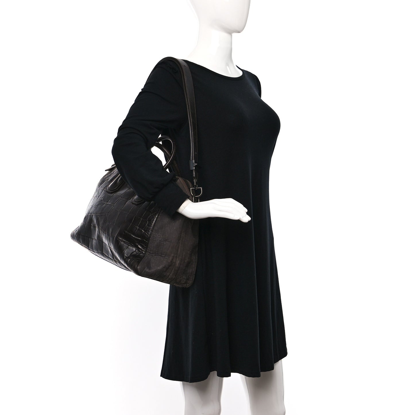 Calfskin Crocodile Embossed Medium Soft Antigona Brown