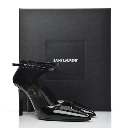 Saint Laurent Patent Anja 85 Ankle Strap Pointed Pumps 38 Black 9 of 9