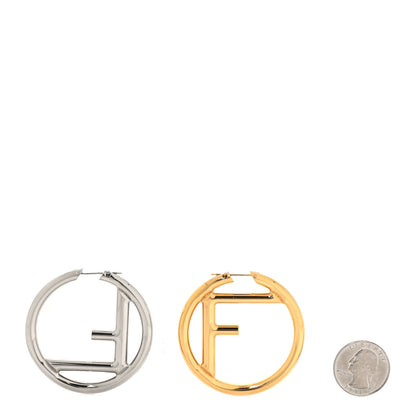 Fendi Metal FF Hoop Earrings Gold Silver 2 of 5