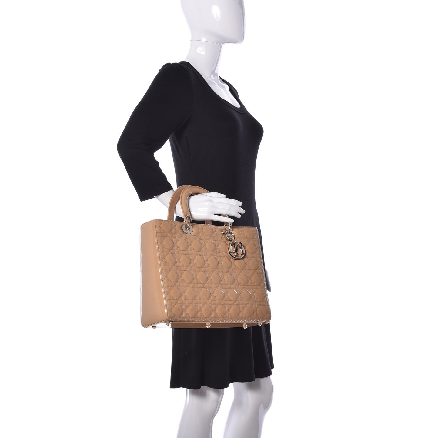Patent Cannage Large Lady Dior Beige