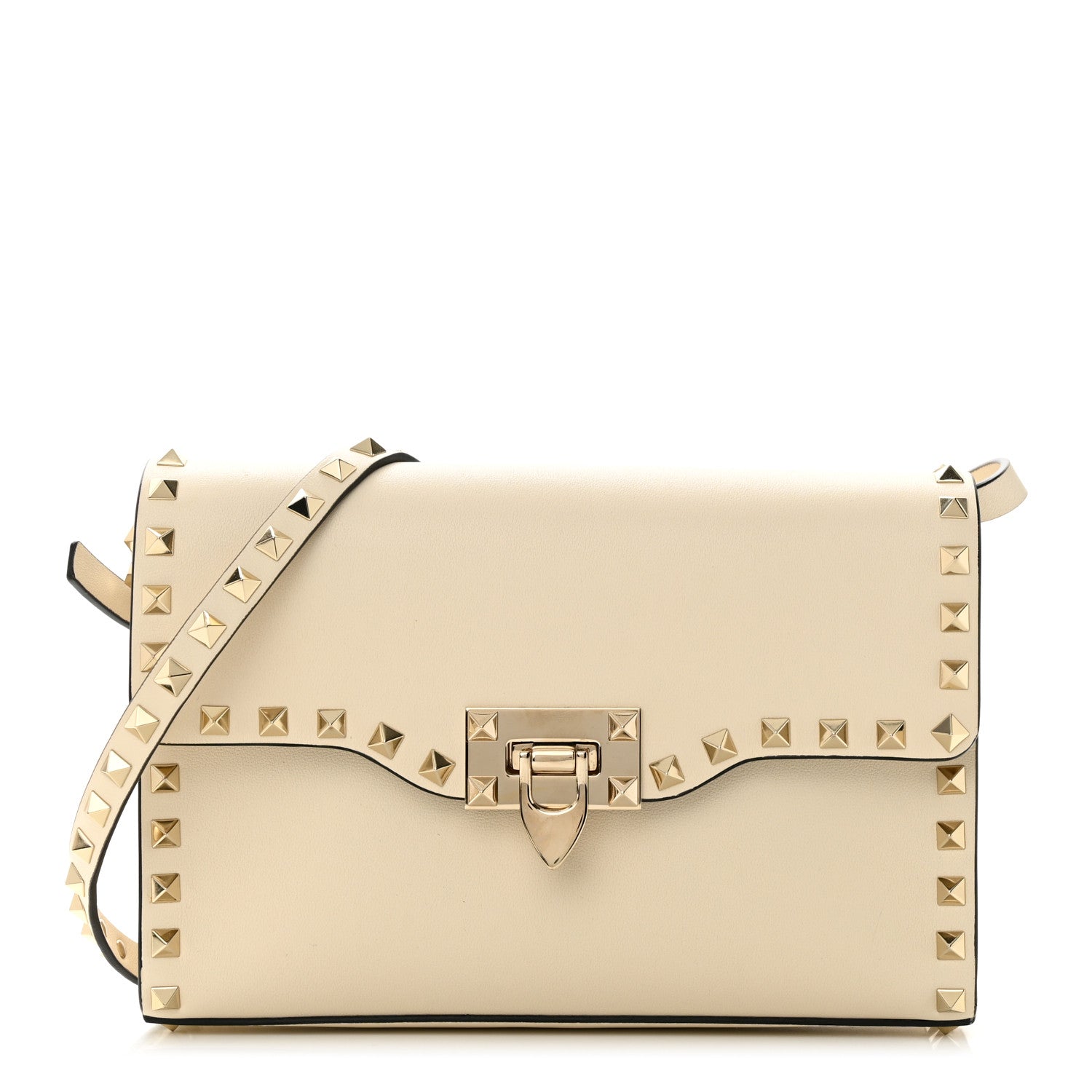Valentino Garavani Vitello Medium Rockstud Flip Lock Crossbody Bag Light Ivory 1 of 9