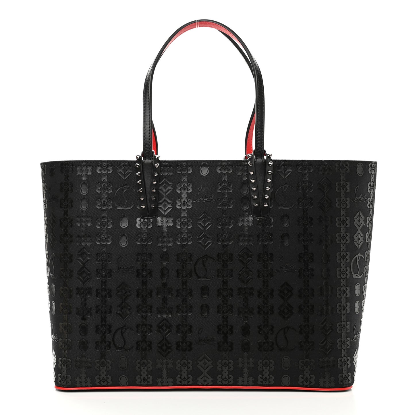 Calfskin Loubinetic Spikes East West Cabata Tote Black