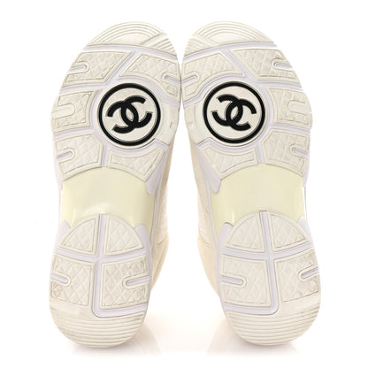 Chanel Suede Calfskin Fabric CC Sneakers 38 White 6 of 9