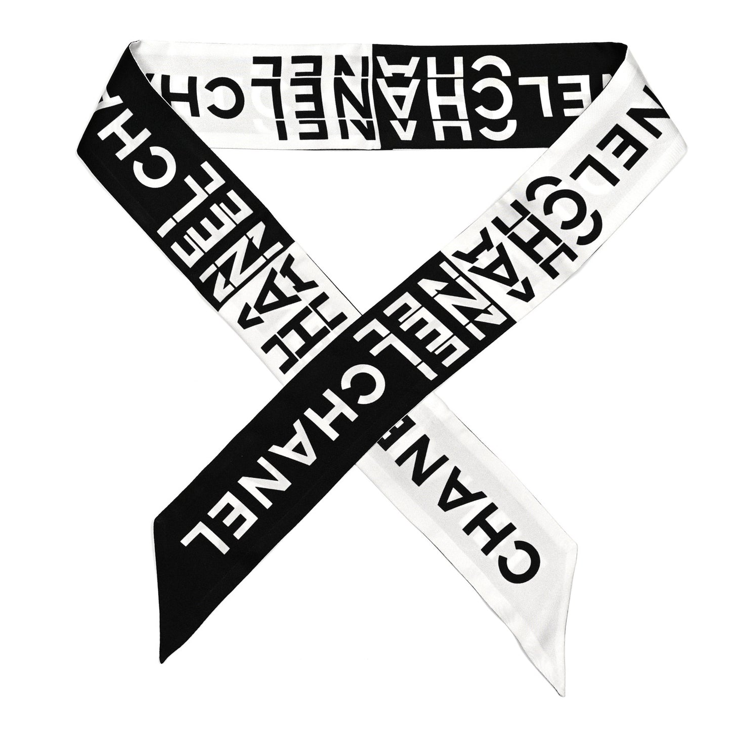 Silk Logo Slim Bandeau Scarf Black White