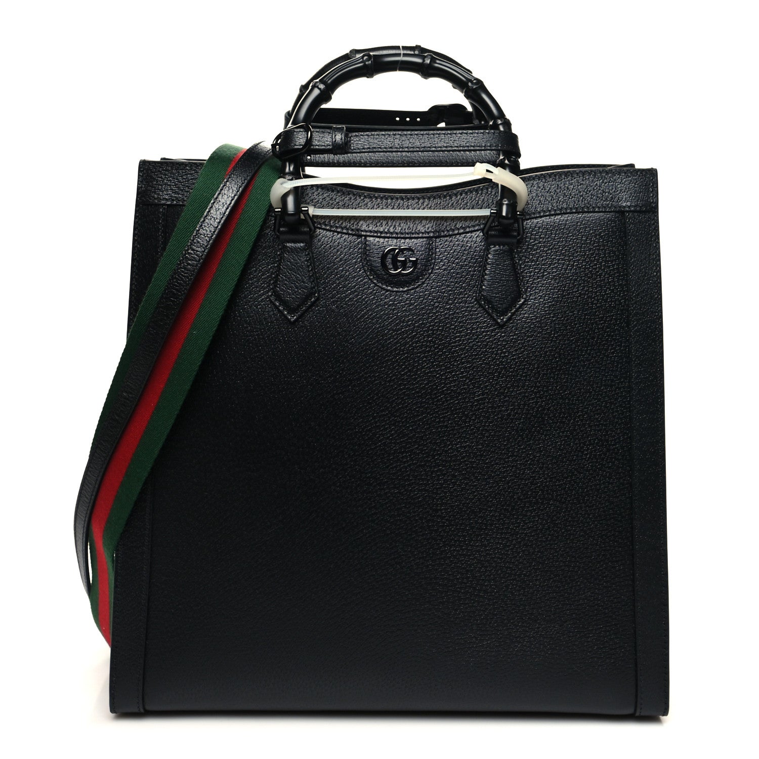 Gucci Textured Dollar Calfskin Web Monochrome Large Diana Tote Bag Black 1 of 11