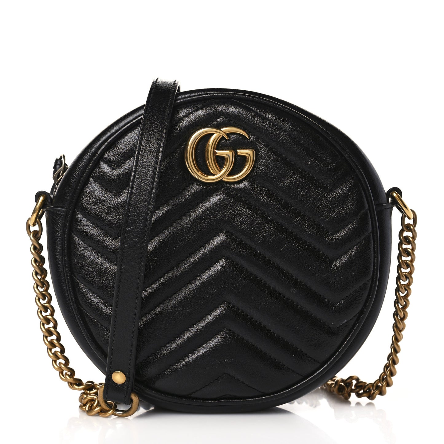 Azalea Calfskin Matelasse Heart Mini GG Marmont Round Shoulder Bag Black