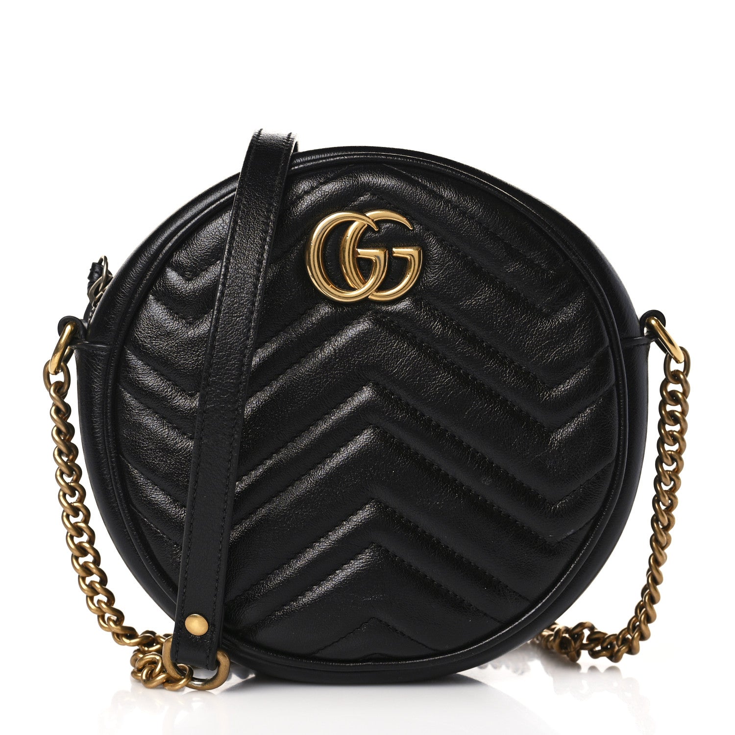 Gucci Azalea Calfskin Matelasse Heart Mini GG Marmont Round Shoulder Bag Black 1 of 9