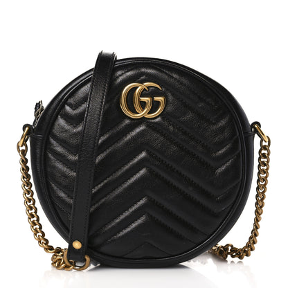 Gucci Azalea Calfskin Matelasse Heart Mini GG Marmont Round Shoulder Bag Black 1 of 9