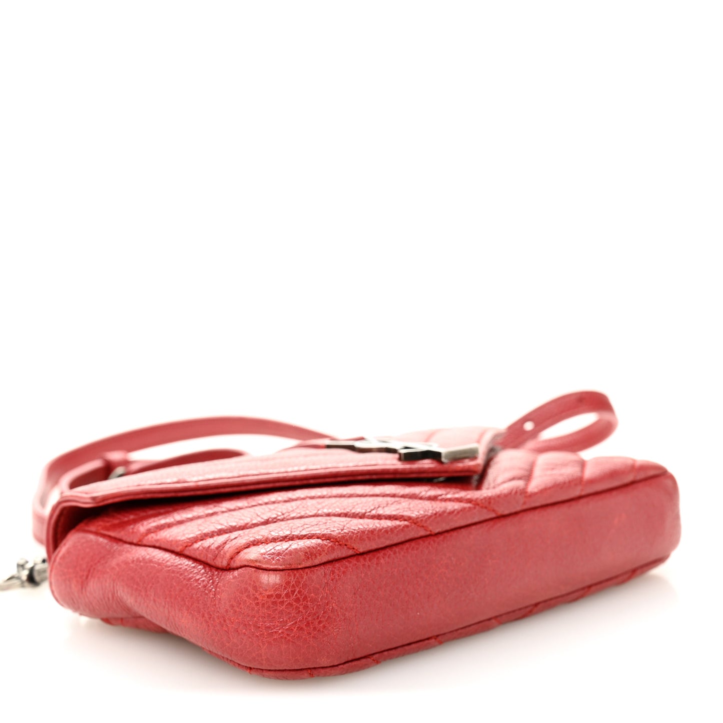 Sheepskin Matelasse Chevron Monogram College Chain Wallet New Red