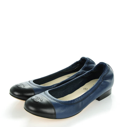 Chanel Lambskin Cap Toe Ballerina Flats 35 Dark Navy Black 3 of 9
