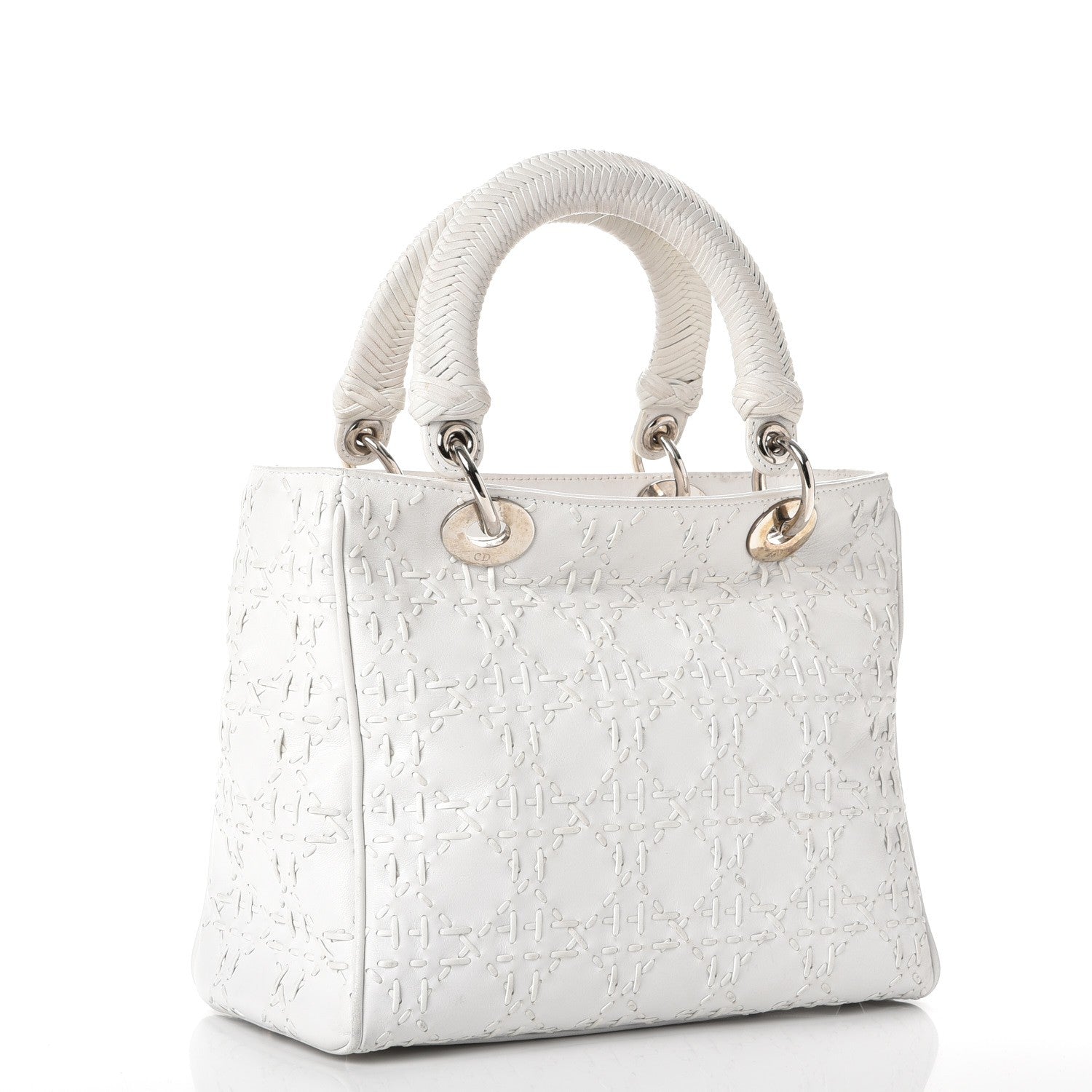 Christian Dior Lambskin Stitched Woven Medium Lady Dior White 3 of 16