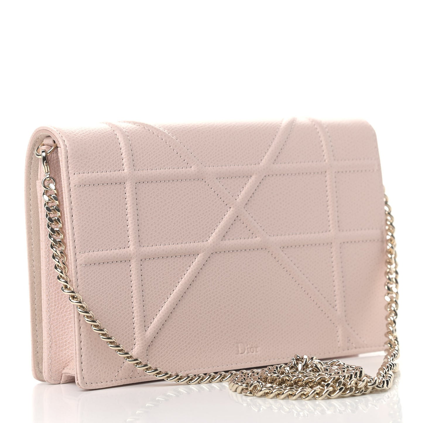 Grained Calfskin Diorama Wallet on Chain Pouch Rose Poudre