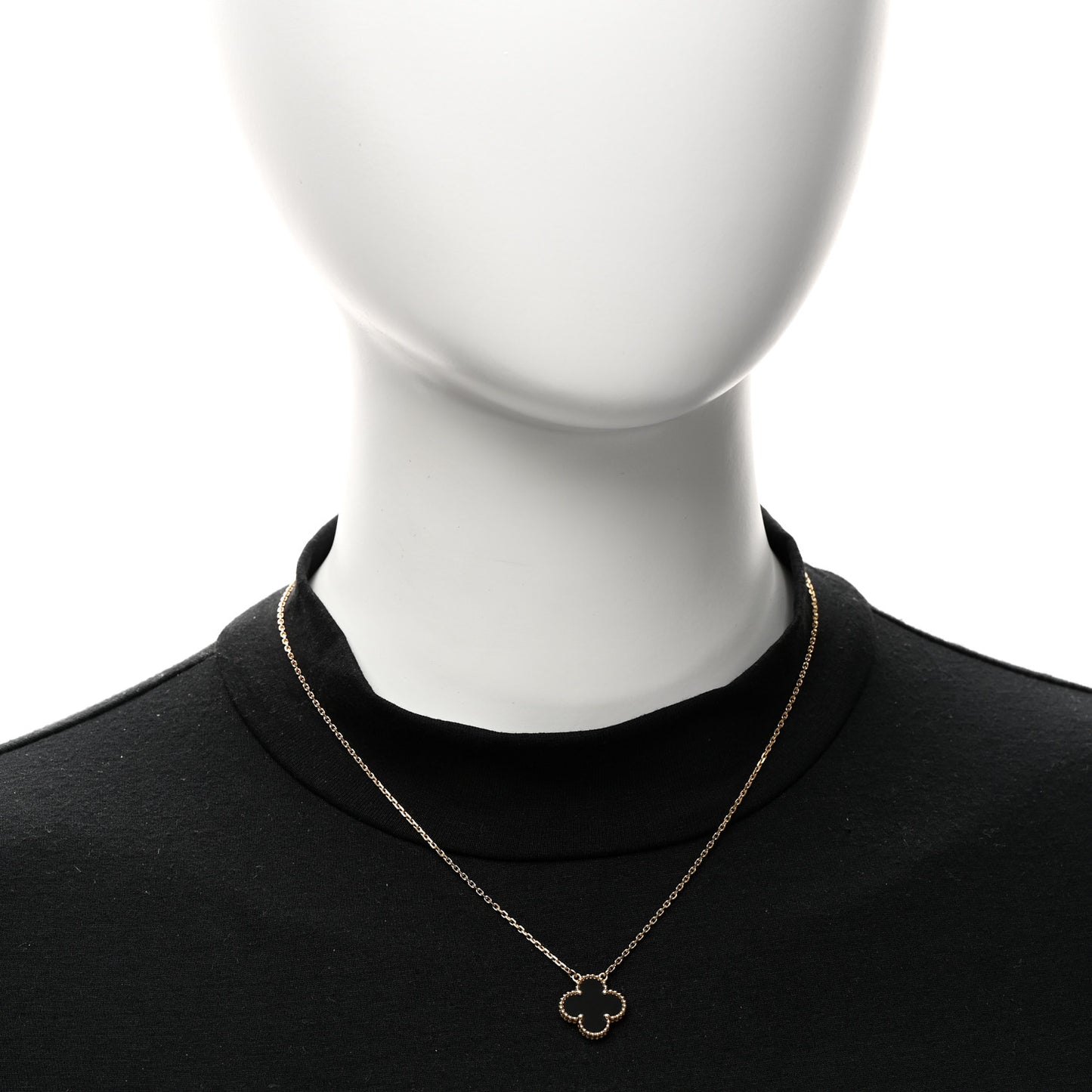 18K Yellow Gold Black Onyx Vintage Alhambra Pendant Necklace