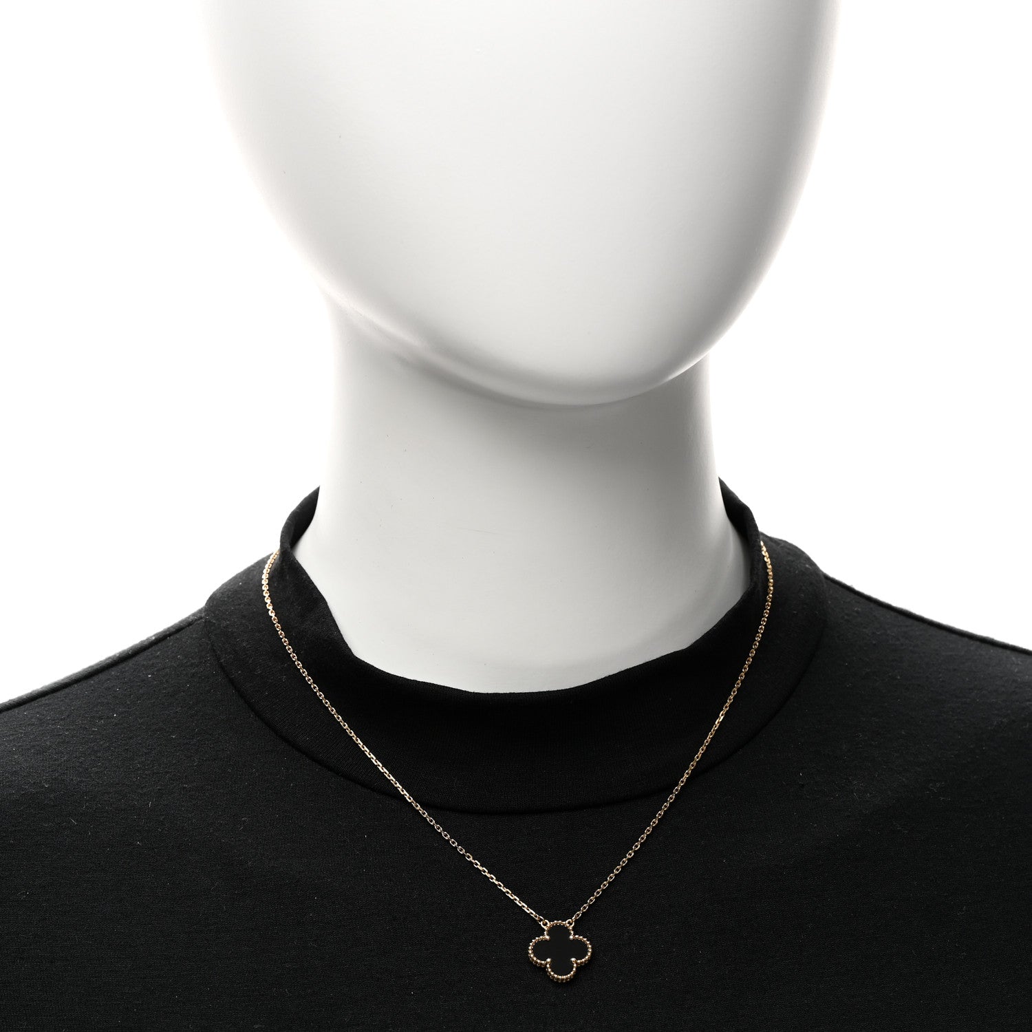 Van Cleef & Arpels 18K Yellow Gold Black Onyx Vintage Alhambra Pendant Necklace 2 of 6