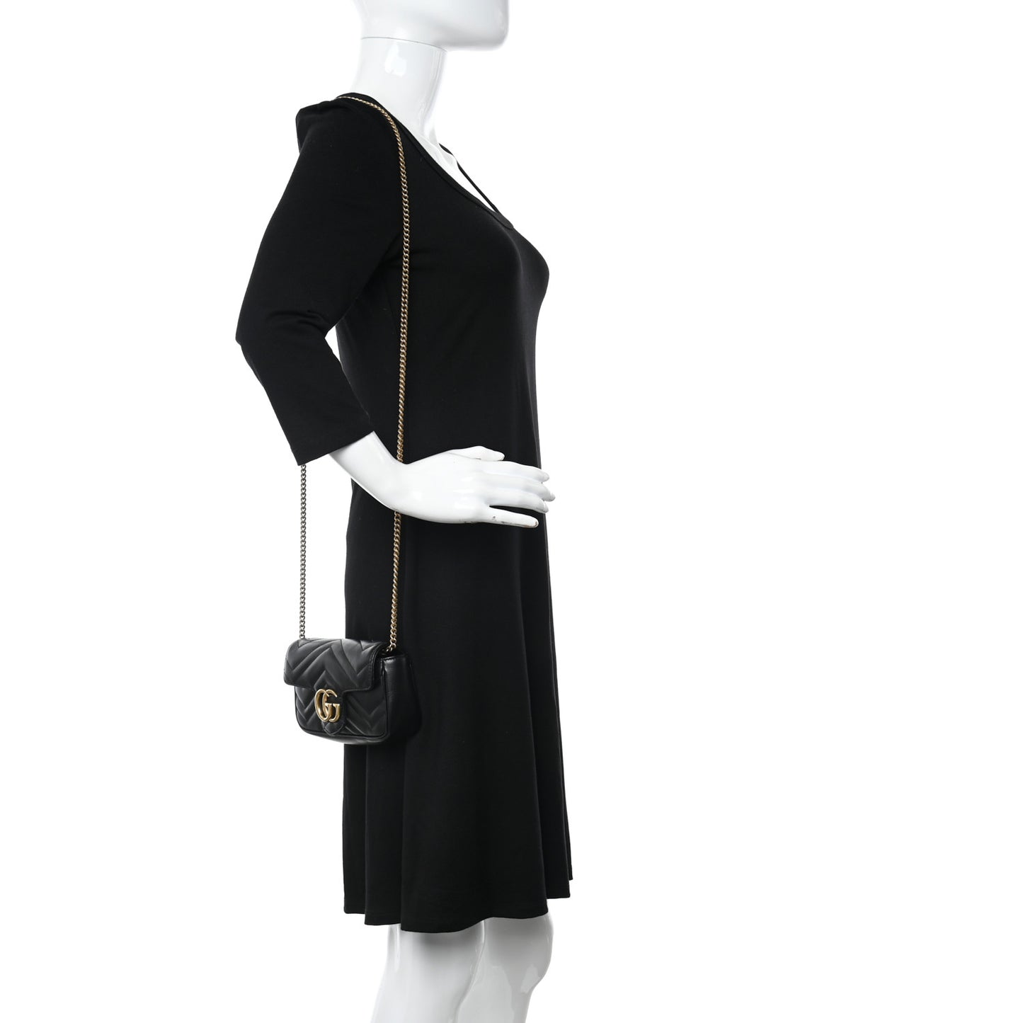 Calfskin Matelasse Super Mini GG Marmont Shoulder Bag Black