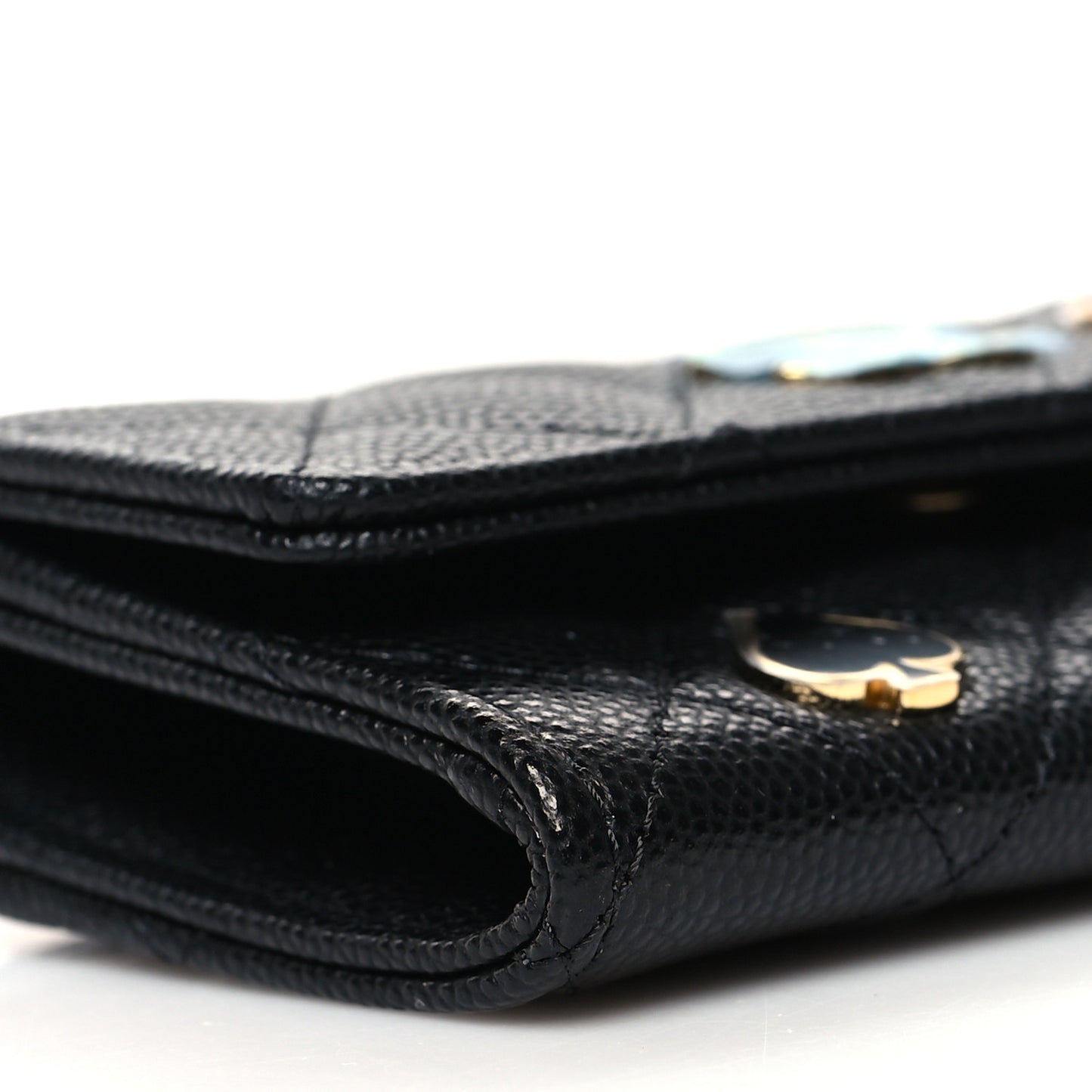 Caviar Quilted Enamel Coco Casino Flap Card Holder Wallet Black
