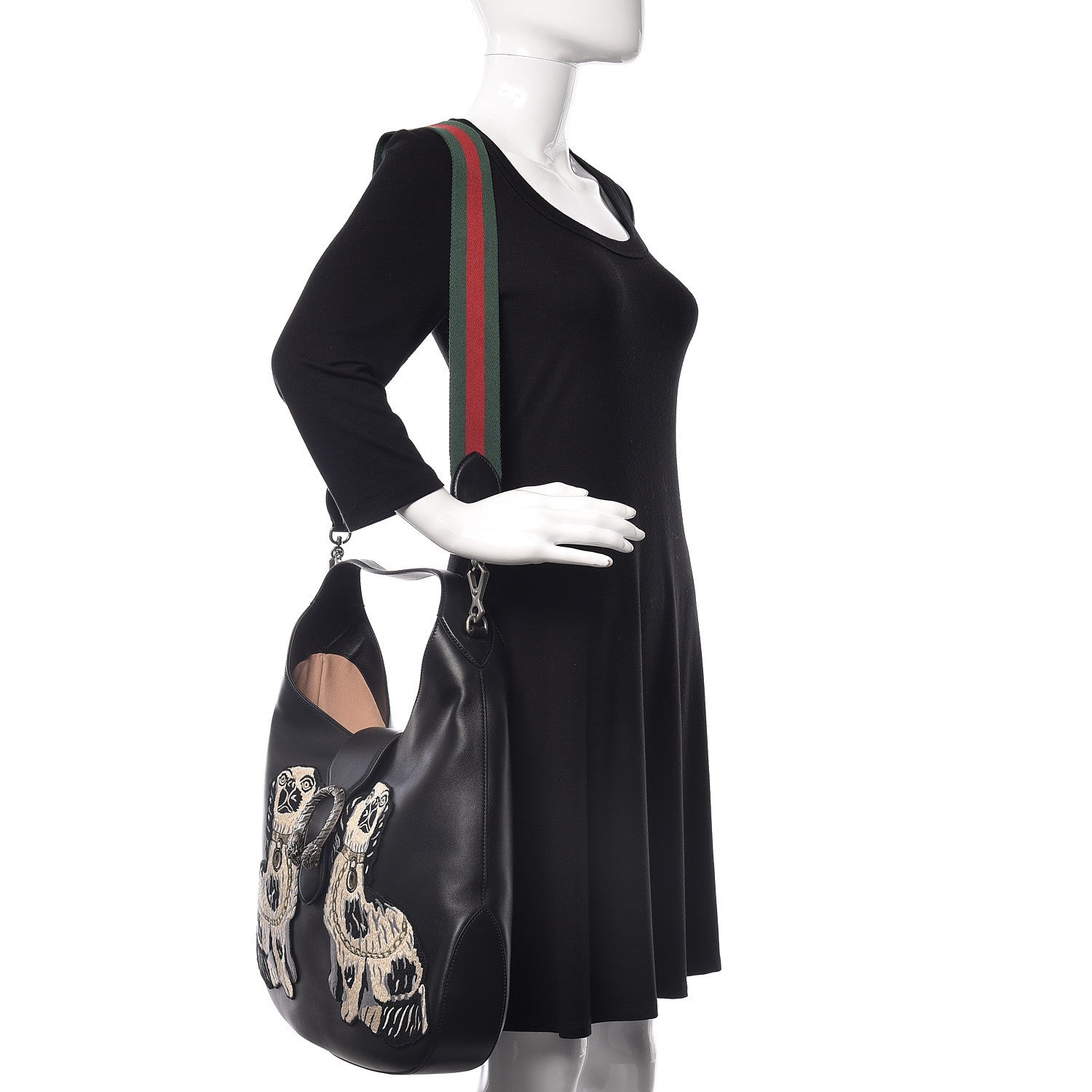 Gucci Calfskin Web Dog Embroidered Large Dionysus Hobo Black 2 of 9
