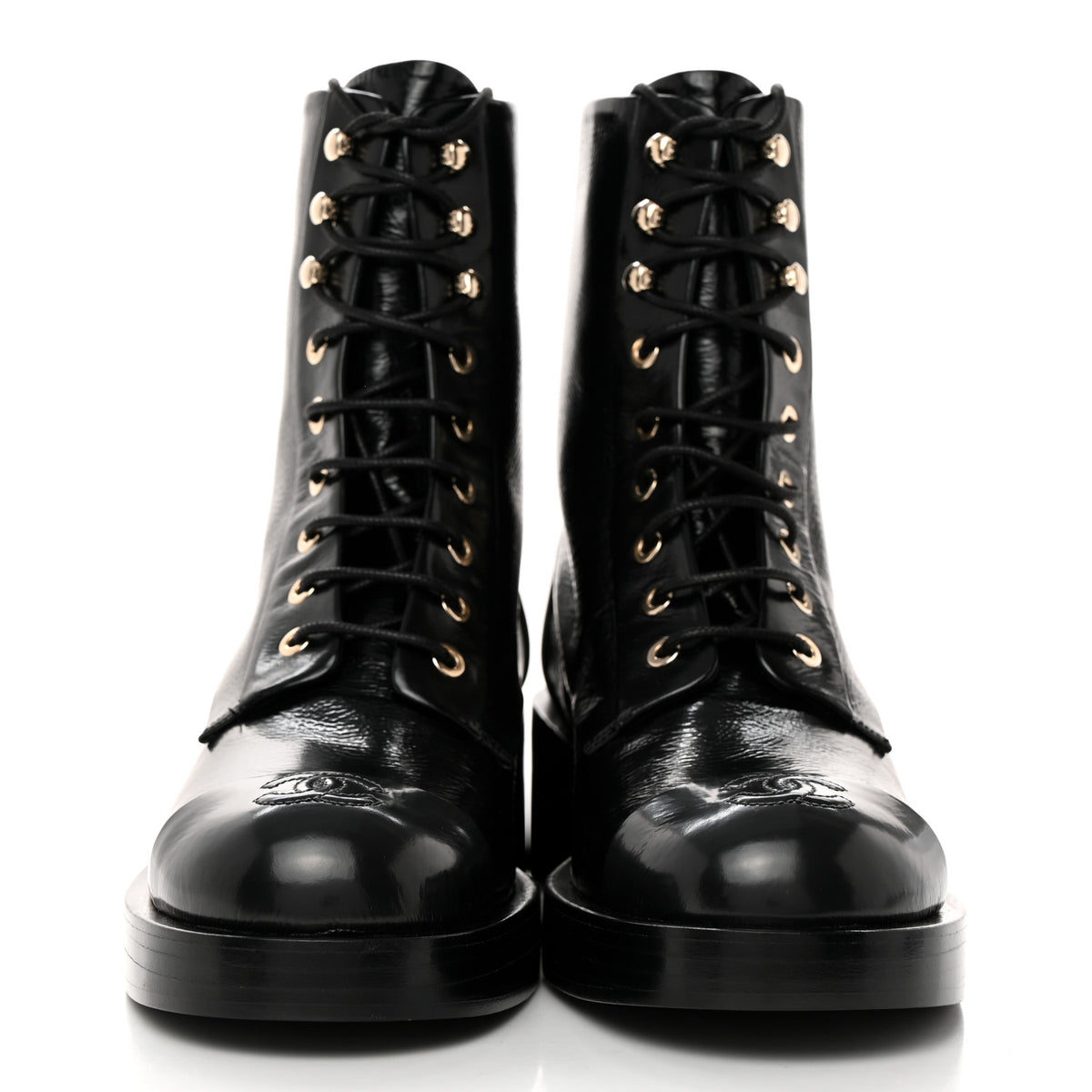 Shiny Goatskin Cap Toe Combat Boots 39 Black Dark Grey