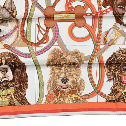 Hermes Silk Jour De Casting Scarf 70 White Orange Brun 5 of 6