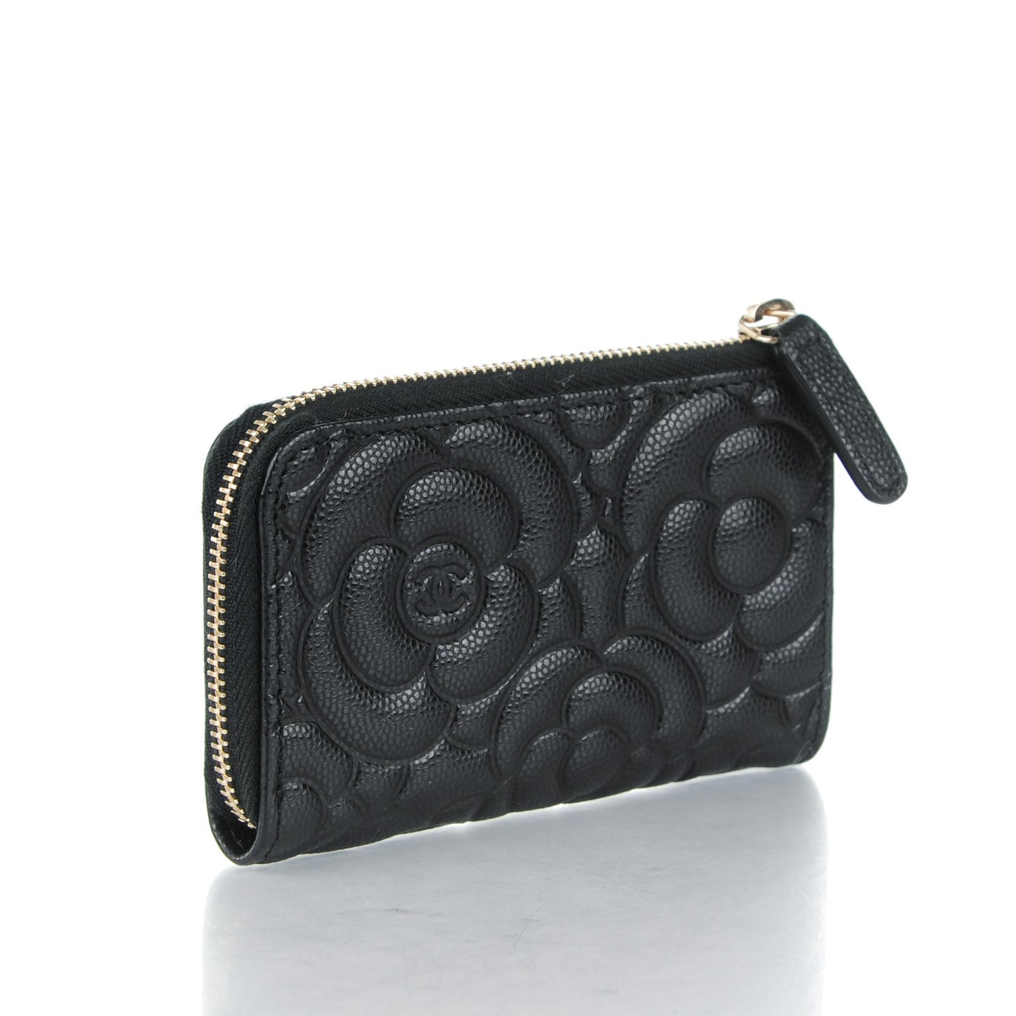 Caviar Camellia Embossed Key Holder Case Black