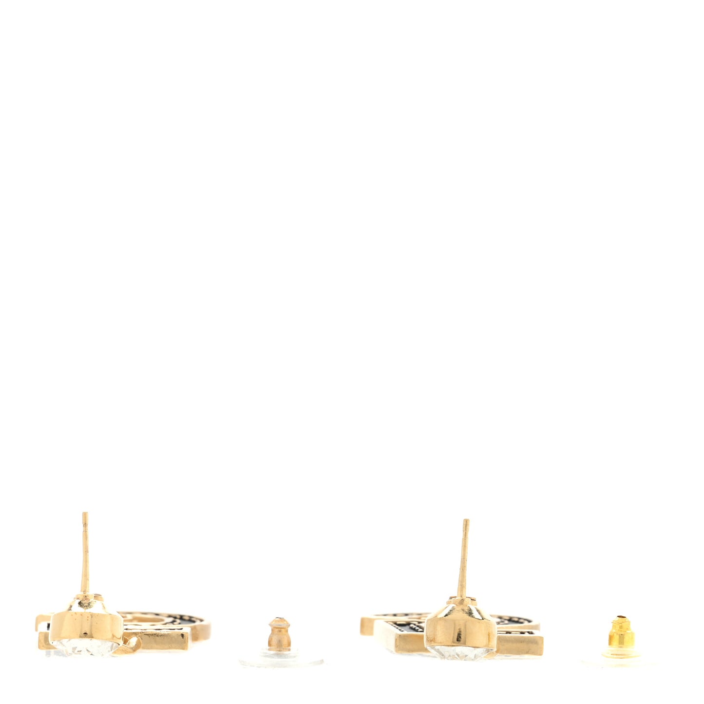 Metal CC No 5 Crystal Drop Earrings Gold Black